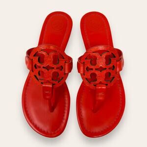 Tory Burch Tejus Embossed Leather Miller Sandal Bright Pomander 6 Women’s